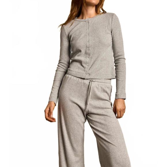 NEW PERFECTWHITETEE lila pointelle cardigan in heather grey - Picture 2 of 7